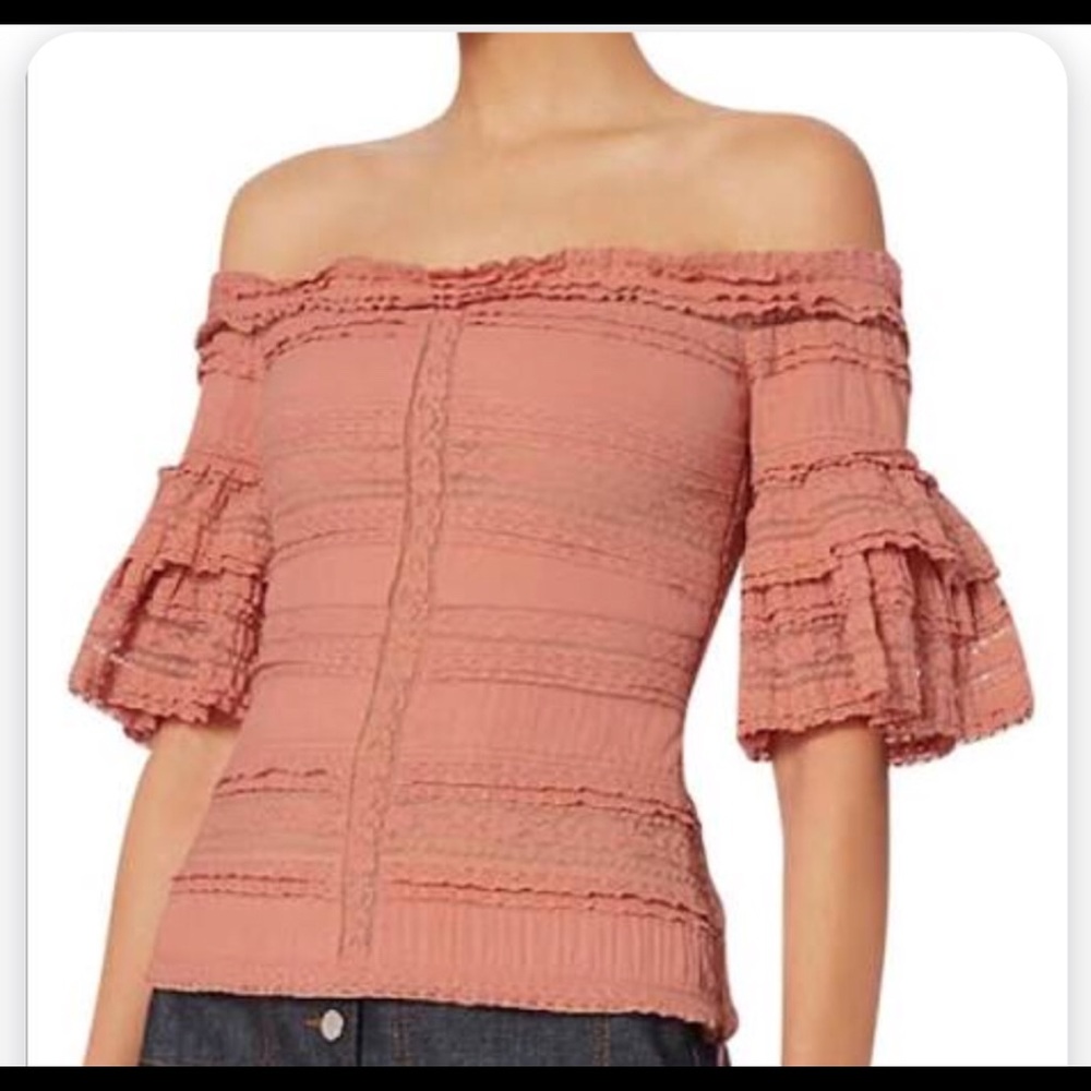 Pink off the shoulder top.